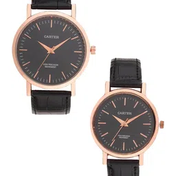Sandy D Carter Round Dial Water Resistance Satinless Steel His & Her Watches -115PR-BK-14