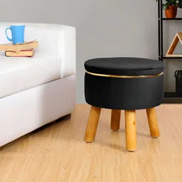Shadowkart Black Wooden Round Pouffes Ottoman-image-80