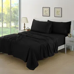Aurave Black 400 TC Fitted King Bedsheet With 2 Pillow Covers-image-96