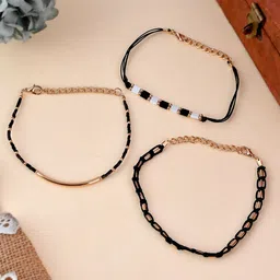 Shoshaa Women Gold & Black Brass Set of 3 Handcrafted Gold-Plated Wraparound Bracelet-picture-25