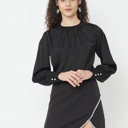 iki chic Women Black Luxurious Pearl Top & Mini Skirt Set-image-46