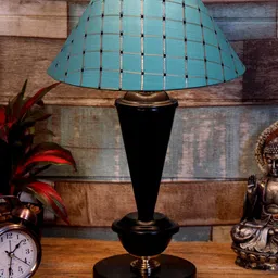 foziq Black & Blue Printed Metal Table Lamp-image-21