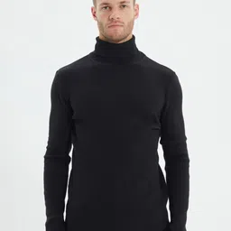 Trendyol Men Black Ribbed Cotton Pullover-image-20