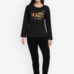 Kanvin Women Black & Yellow Printed Night suit-image-33
