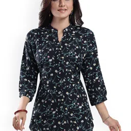 MIRAAN Floral Printed Mandarin Collar Pure Cotton Straight Kurti-image-16