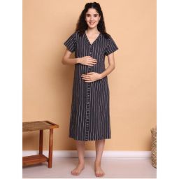 Secret Wish Black Striped Hosiery Zipless Maternity Nighty-picture-46