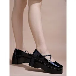 Shoetopia Stylish Solid Buckle Detailed Black Pumps for Women-picture-6