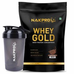 Nakpro Whey Gold Protein Concentrate,  2.2 lb  Chocolate with Shaker Bottle (500 ml) Black -24