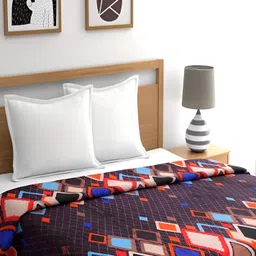 Signature Navy Blue & Red Geometric Microfiber Heavy Winter Single Bed Blanket-5
