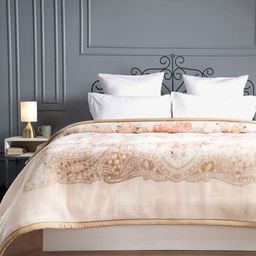 MYTRIDENT Brown & Peach-Coloured Floral Double Bed Blanket-18