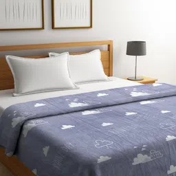 Aura Blue & White Abstract Microfiber AC Room 120 GSM Double Bed Blanket-image-21