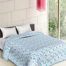 Kuber Industries Blue & White Floral AC Room 300 GSM Cotton Reversible Double Bed Dohar-image-27