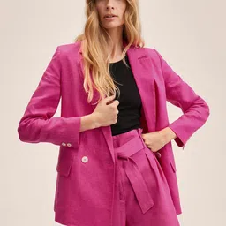 MANGO Women Fuchsia Solid Single-Breasted Blazer-image-29
