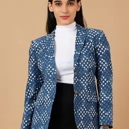 INDOPHILIA Printed Cotton Single Breasted Blazer-image-31