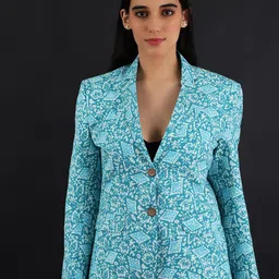 INDOPHILIA Printed Cotton Single Breasted Blazer-image-17