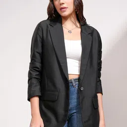 Tokyo Talkies Black Single-Breasted Notched Lapel Collar Double Vent Regular Fit Blazer-8