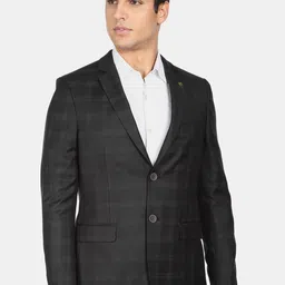 AD By Arvind Men Black Checked Tailored-Fit Single Breasted Formal Blazer-image-76