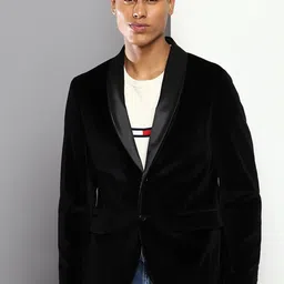 Tommy Hilfiger Men Black Solid Single-Breasted  Pure Cotton Blazer-picture-38