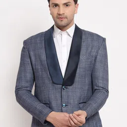 KLOTTHE Men Blue Self-Design Single-Breasted Party Blazer-image-82