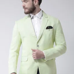 Hangup Men Green Solid Regular-Fit Single-Breasted Linen Formal Blazer-picture-30