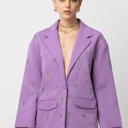 Diwaah Elle Elegance Embellished Notched Lapel Collar Single-Breasted Oversized Blazer-5