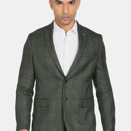 Arrow Men Green Checked Single-Breasted Formal Blazers-image-60