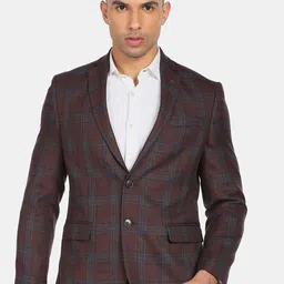 Arrow Men Brown Checked Single-Breasted Blazers-18