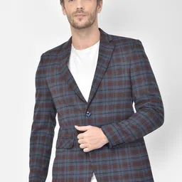 Canary London Men Navy Blue & Maroon Checked Slim-Fit Single-Breasted Casual Blazer-picture-54