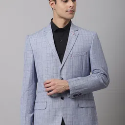Cantabil Men Blue Checked Single-Breasted Formal Blazer-picture-46