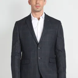 Arrow Windowpane Checked Notched Lapel Collar Single Breasted Knit Formal Blazer-picture-7