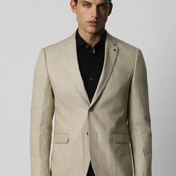 Van Heusen Textured Slim-Fit Notched Lapel Collar Linen Single Breasted Formal Blazer-image-90