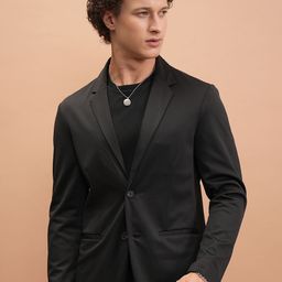 HIGHLANDER Black Notched-Lapel Long Sleeves Single-Breasted Relaxed-Fit Blazer-image-47