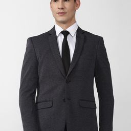 Van Heusen Men Grey Solid  Pure Cotton Single-Breasted Slim-Fit Formal Blazers-picture-12