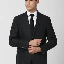 Van Heusen Men Grey Textured Slim- Fit Single Breasted Blazer-53