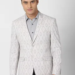 V Dot Men Grey Printed Single-Breasted Slim-Fit Blazer-image-36