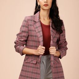 all about you Women Pink & Grey Single-Breasted Checked Casual Blazer-picture-13