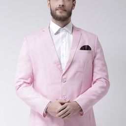 Hangup Men Pink Solid Linen Single Breasted Blazers-picture-58