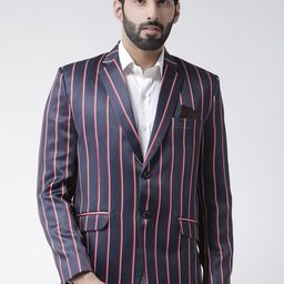 Hangup Men Navy Blue Striped Single-Breasted Blazers-43