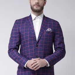 Hangup Men Blue & Pink Checked Single-Breasted Blazers-picture-20