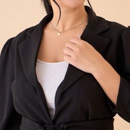 CURVE BY KASSUALLY Black Plus Size Notched Lapel Collar Belted Casual Blazer image 2