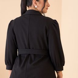 CURVE BY KASSUALLY Black Plus Size Notched Lapel Collar Belted Casual Blazer image 3