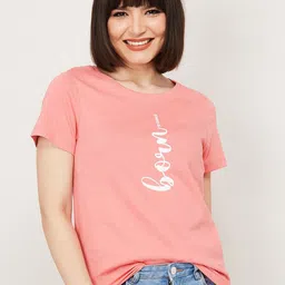 Fame Forever by Lifestyle Women Coral & White Typography Cotton T-shirt-picture-38