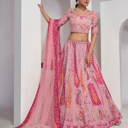 ODETTE Embellished Thread Work Semi-Stitched Lehenga & Unstitched Blouse With Dupatta image 1
