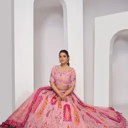 ODETTE Embellished Thread Work Semi-Stitched Lehenga & Unstitched Blouse With Dupatta image 5