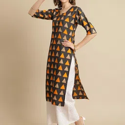 7threads KALINI Pack Of 2 Geometric Printed Block Print A-Line Regular Kurtas image 4