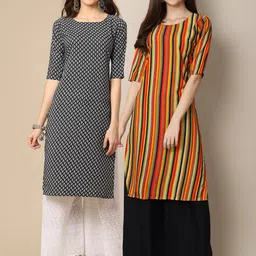 KALINI Women Black & Red Pack Of 2 Geometric Printed Crepe Kurta-picture-53