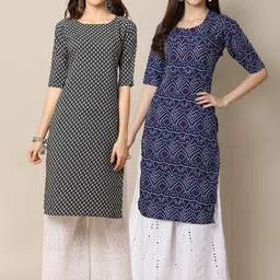 KALINI Women Pack Of 2 Black & Blue Geometric Printed Crepe Kurta-image-33