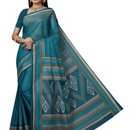 SHANVIKA Blue & Cream-Coloured Floral Pure Cotton  Block Print Saree-13
