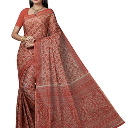 SHANVIKA Rust & Cream-Coloured Floral Pure Cotton  Block Print Saree-picture-7