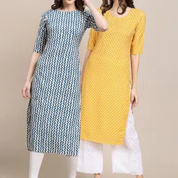 KALINI Women Pack of 2 Geometric Printed Crepe Kurtas-picture-34